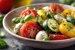 Delicious Caprese Salad with Roasted, a Photo by Pixeness Studio