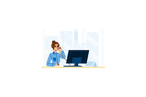 Secretary answering phone and taking, a Person Illustration by pikepicture