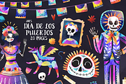 Watercolor Dia de los Muertos Clipar, an Illustration by DigitalArtsi (Thumbnail 1 of 2)