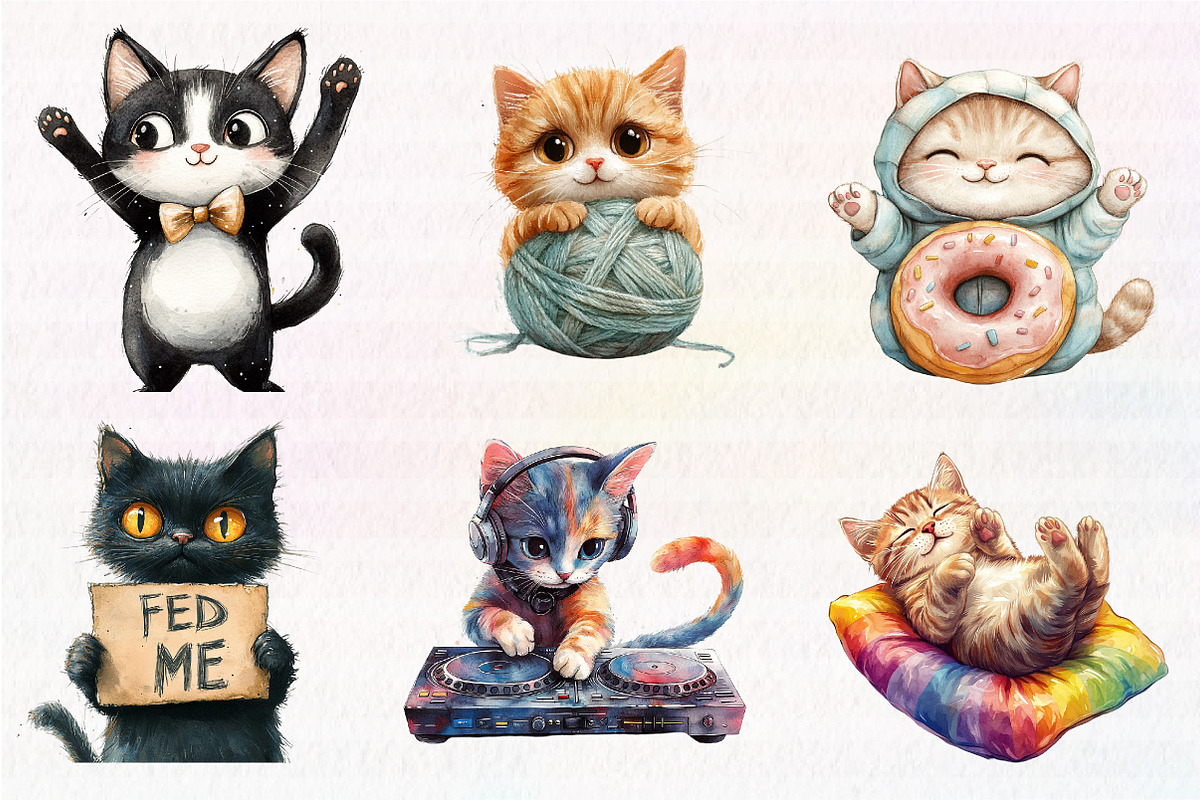 Funny Cat Clipart, Quirky Cat, an Illustration by CreationArt (Photo 4 of 5)