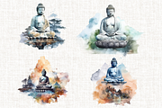 Watercolor Buddha Clipart, an Illustration by Mash Mash Stickers (Thumbnail 7 of 9)