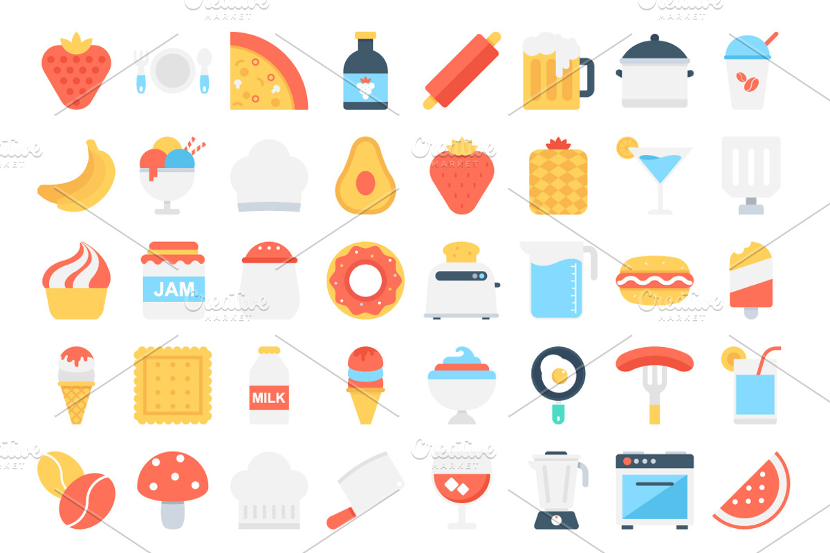 180 Flat Food Icons, an Icon by Vectors Market
