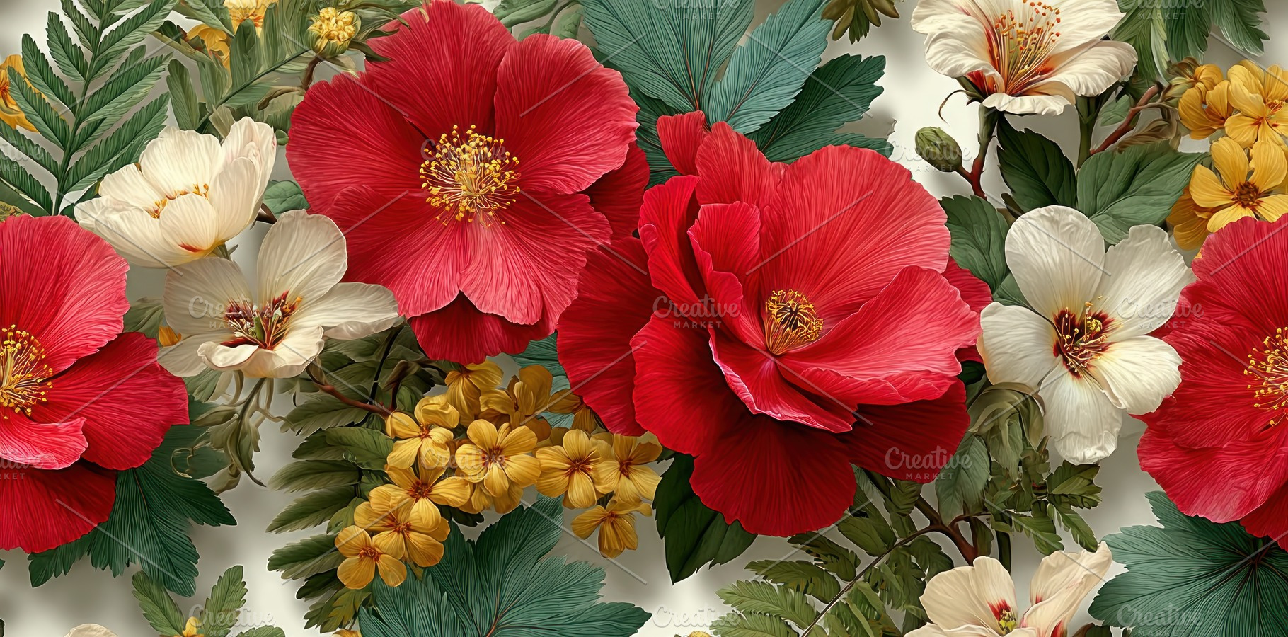 Red and yellow tropical garden flowers with lush green leaves an, a Nature Photo by José Manuel Gelpi