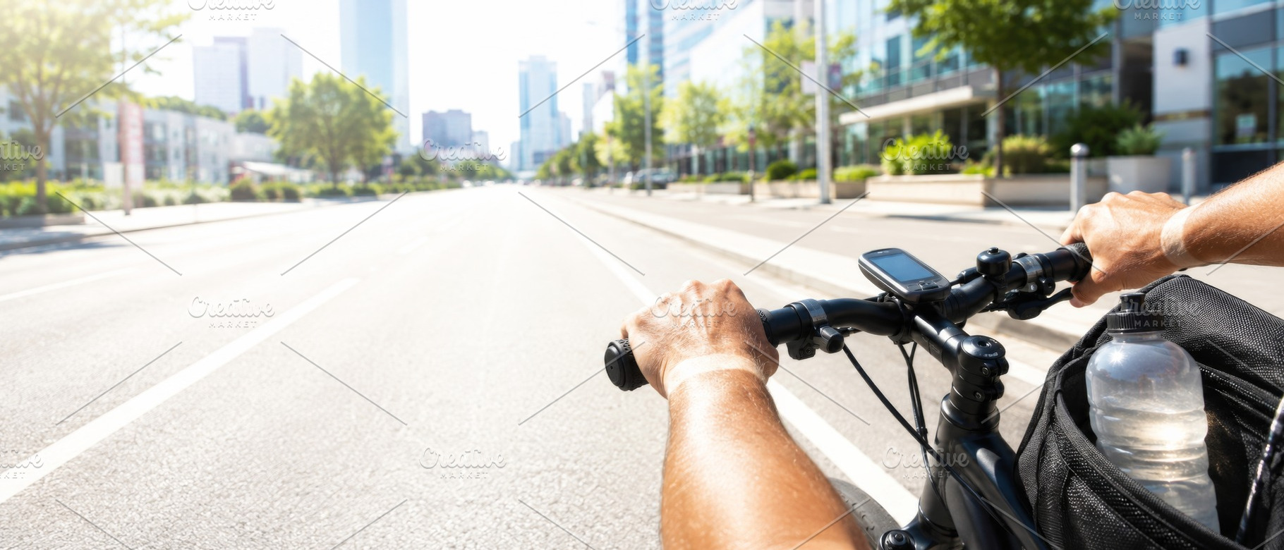 Cyclist riding on urban road under b, a Photo by Dvoevnore photos