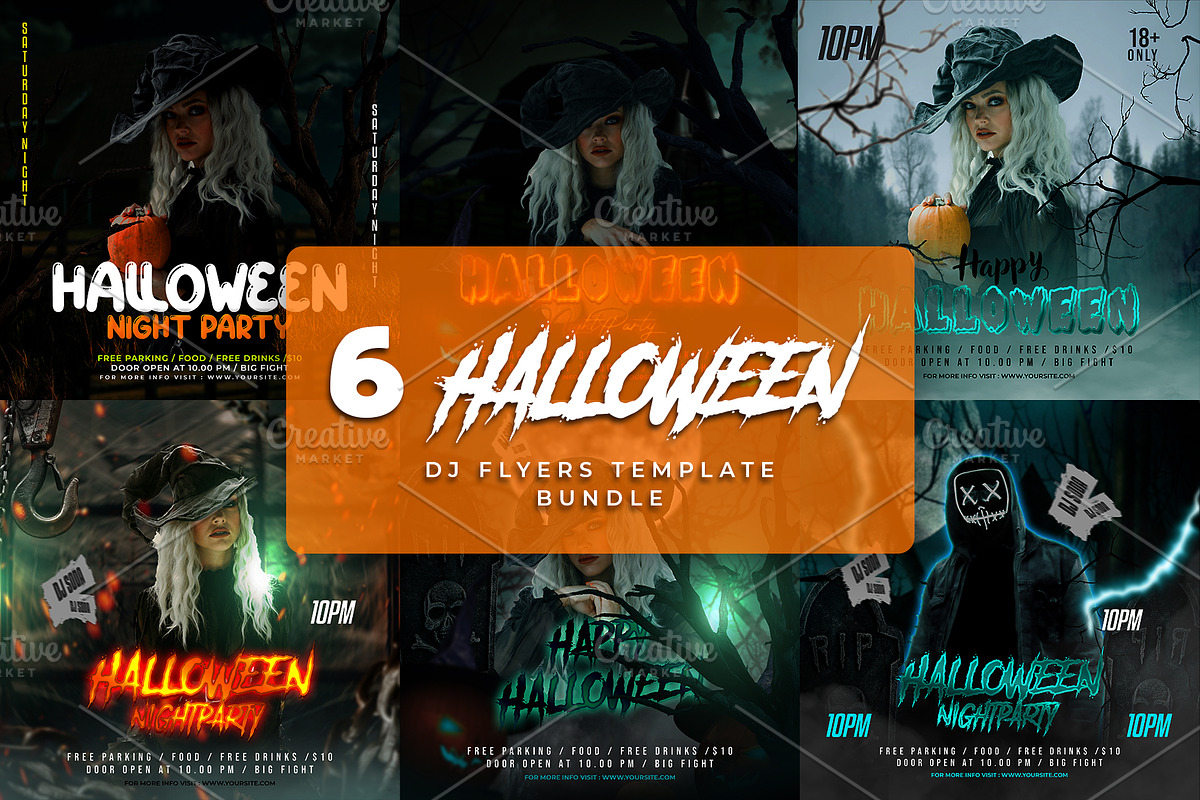 6 Halloween Party Flyer Bundle, a Poster Template by AbcStudio (Photo 1 of 7)