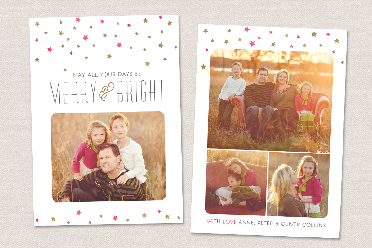Merry & Bright Christmas Card 5x7, a Card Template by OtoStudio