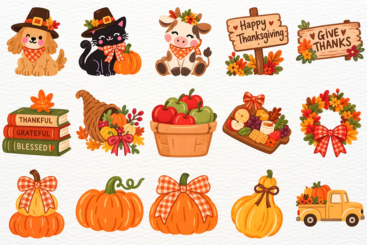 Thanksgiving Clipart Fall Turkey PNG, a Seasonal Illustration by SugarCloudStudioArt (Photo 4 of 6)
