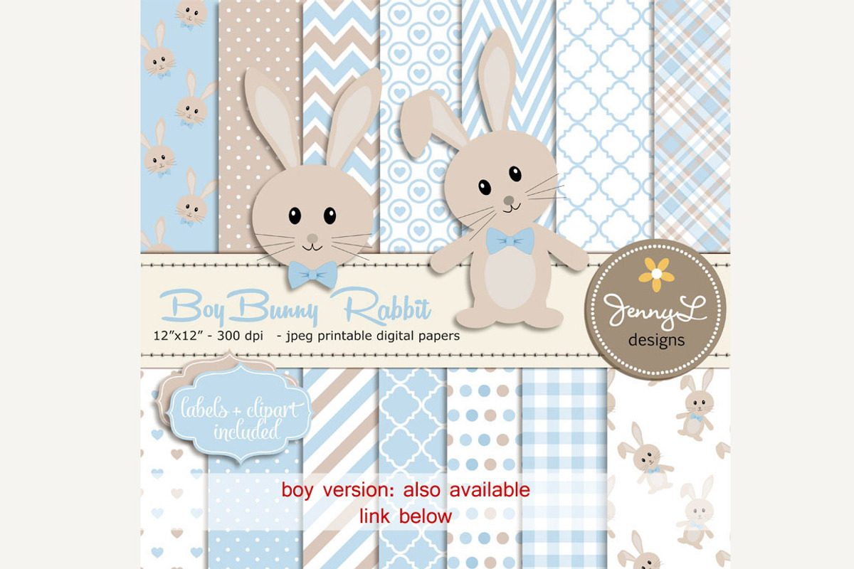 Girl Bunny Rabbit Digital Paper, a Pattern Graphic by JennyL Designs (Photo 5 of 5)