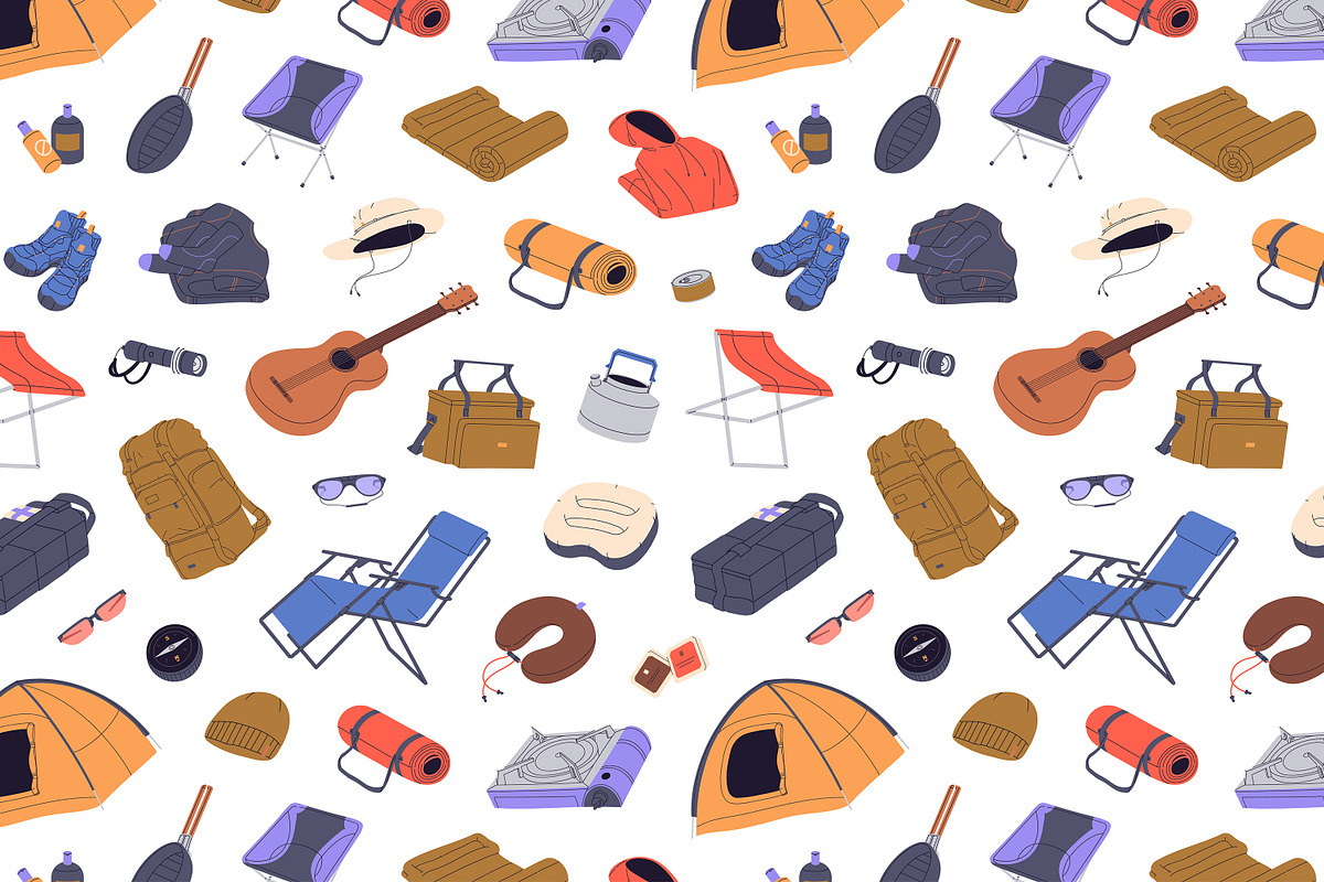 Camping, hiking kit set, patterns, an Object Illustration by PaperTrident (Photo 2 of 5)