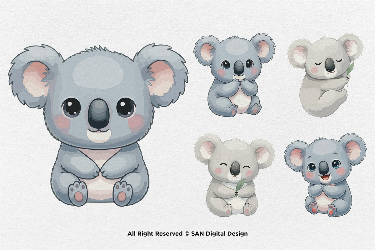 15 Bundle Watercolor Cute Koala Kids, an Animal Illustration by Morspective (Photo 6 of 8)