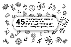 Telescopes & astronomy Icon Set, an Outline Icon by Nurlan's shop