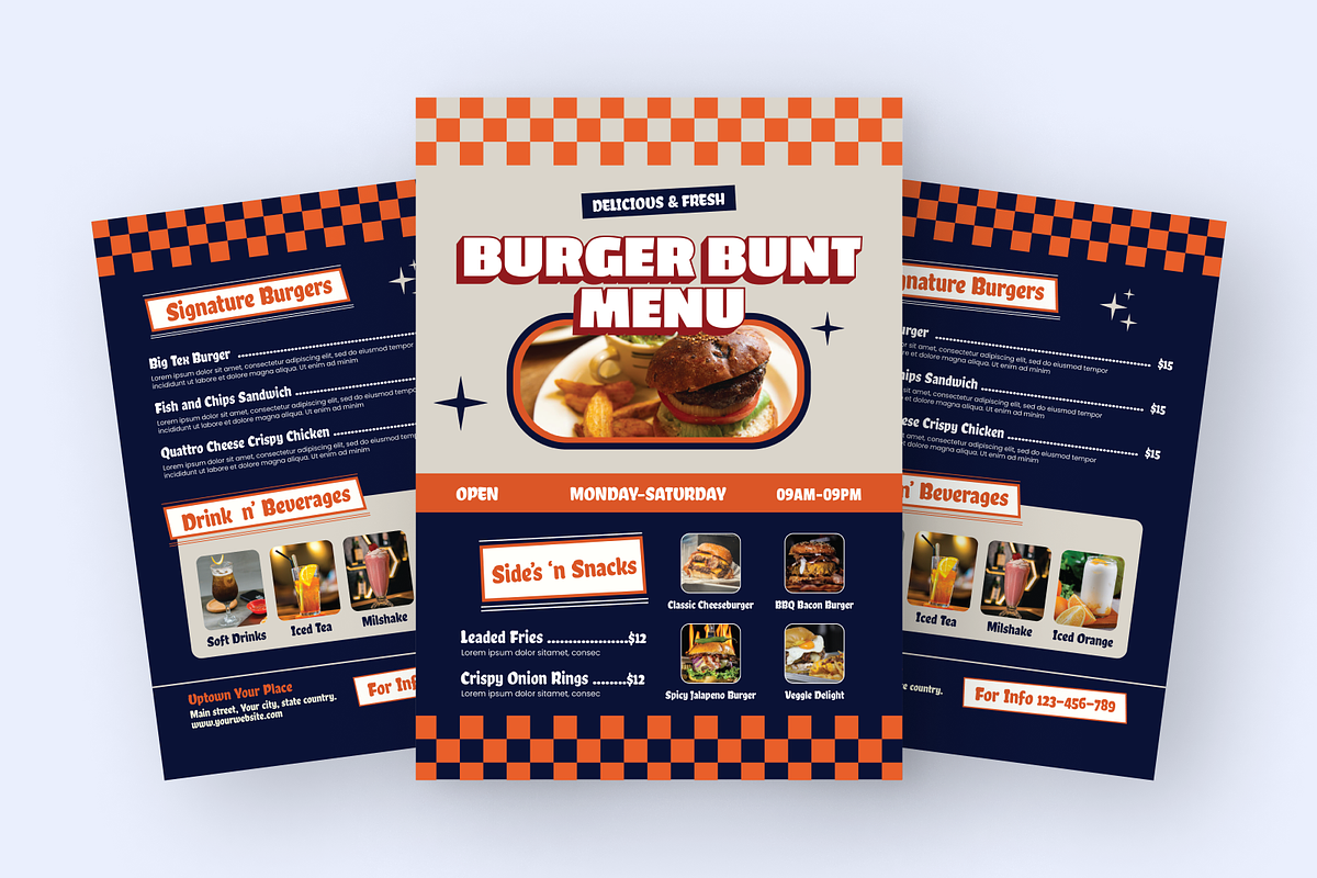 Retro Burger Bunt Menu Restaurant, a Flyer Template by SquidPixey (Photo 3 of 6)