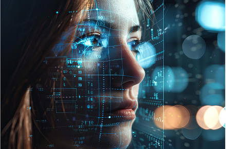 Woman face covered by digital grid, a Technology Photo by Ylivdesign