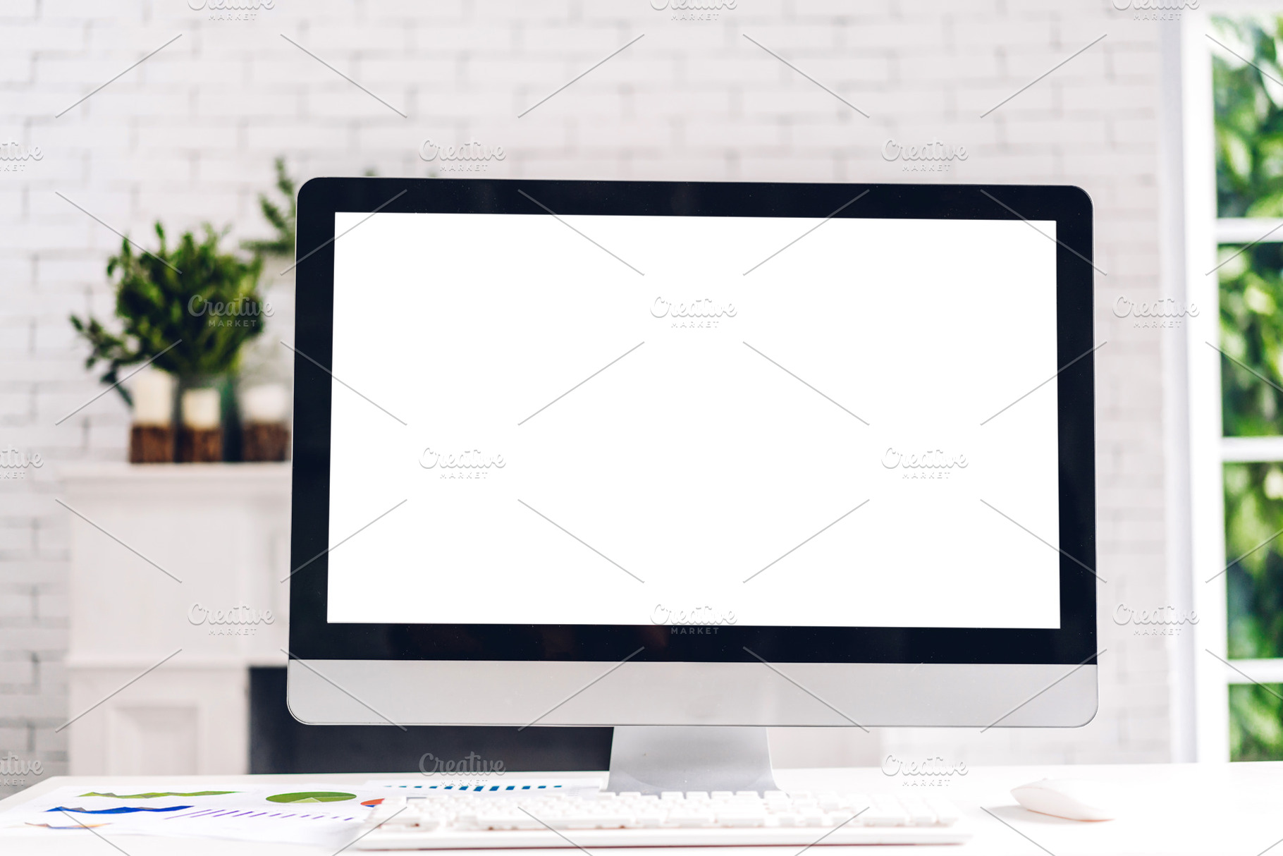 Creative desktop computer with white stock photo containing communication and, a Person Photo by Art_Photo