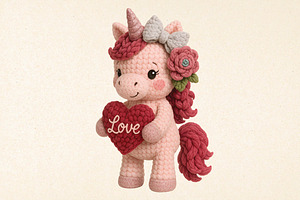 Crochet Faux Yarn Valentine Unicorn, an Illustration by DreamPrint404