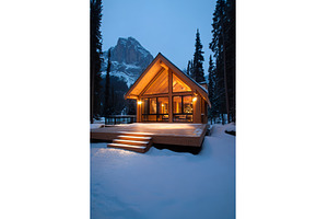 Cozy cabin in snowy mountain, an Architecture Photo by Lermont51