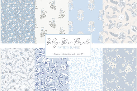 Baby Blue Floral Pattern Bundle, a Pattern Graphic by Mieken Petra Designs
