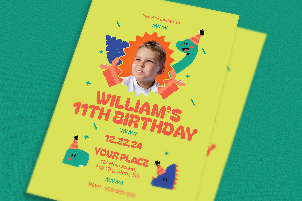 Dino Kids Birthday Invitation preview 3