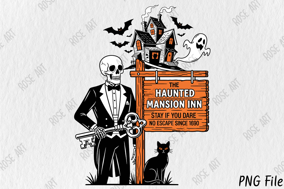 Funny Haunted Skeleton Motel PNG, a Seasonal Illustration by Rose Art (Photo 1 of 5)