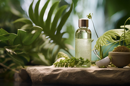 Display of natural spa product bottl, a Photo by SaroStock