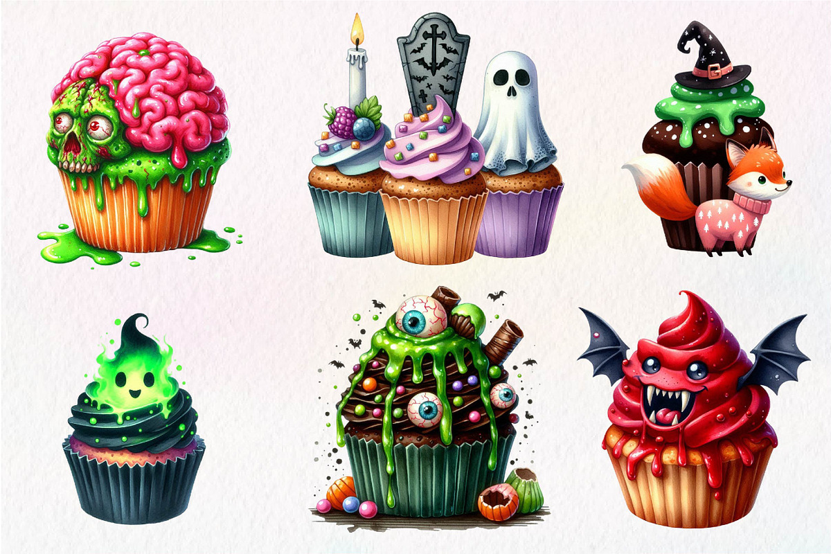 Halloween Scary Cupcake Clipart, an Illustration by Dream Creation (Photo 3 of 7)