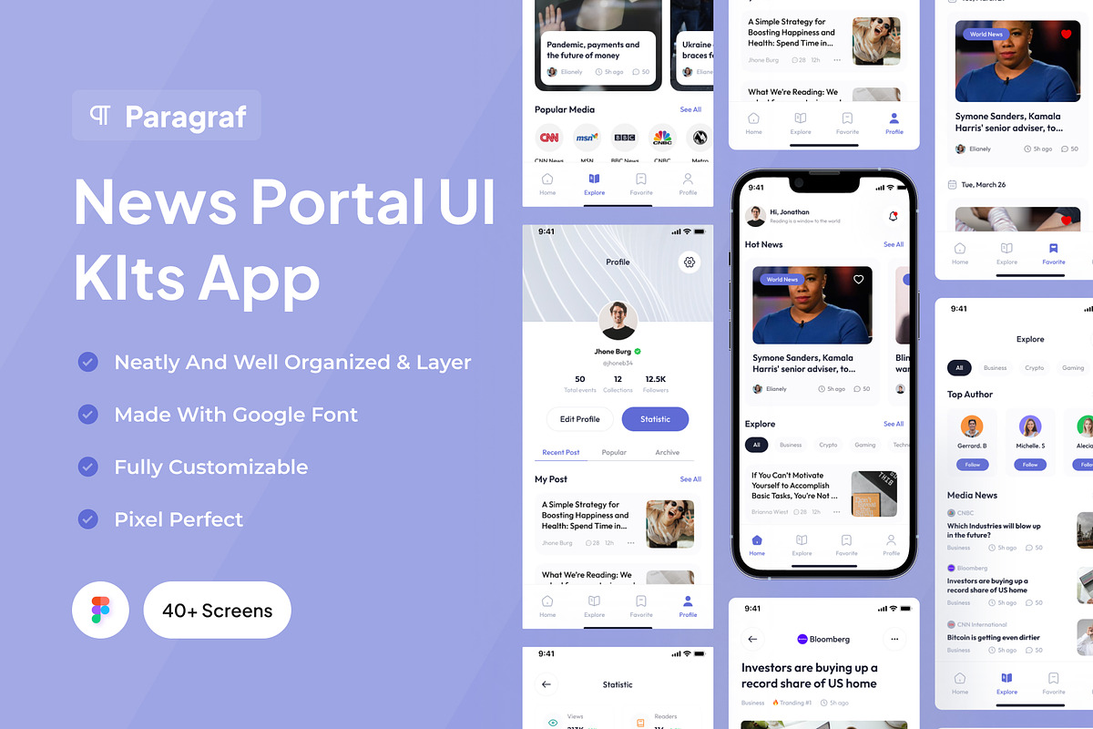 Paragraf - News Portal App Ui Kits, an UI Kit Template by Minialis (Photo 1 of 6)
