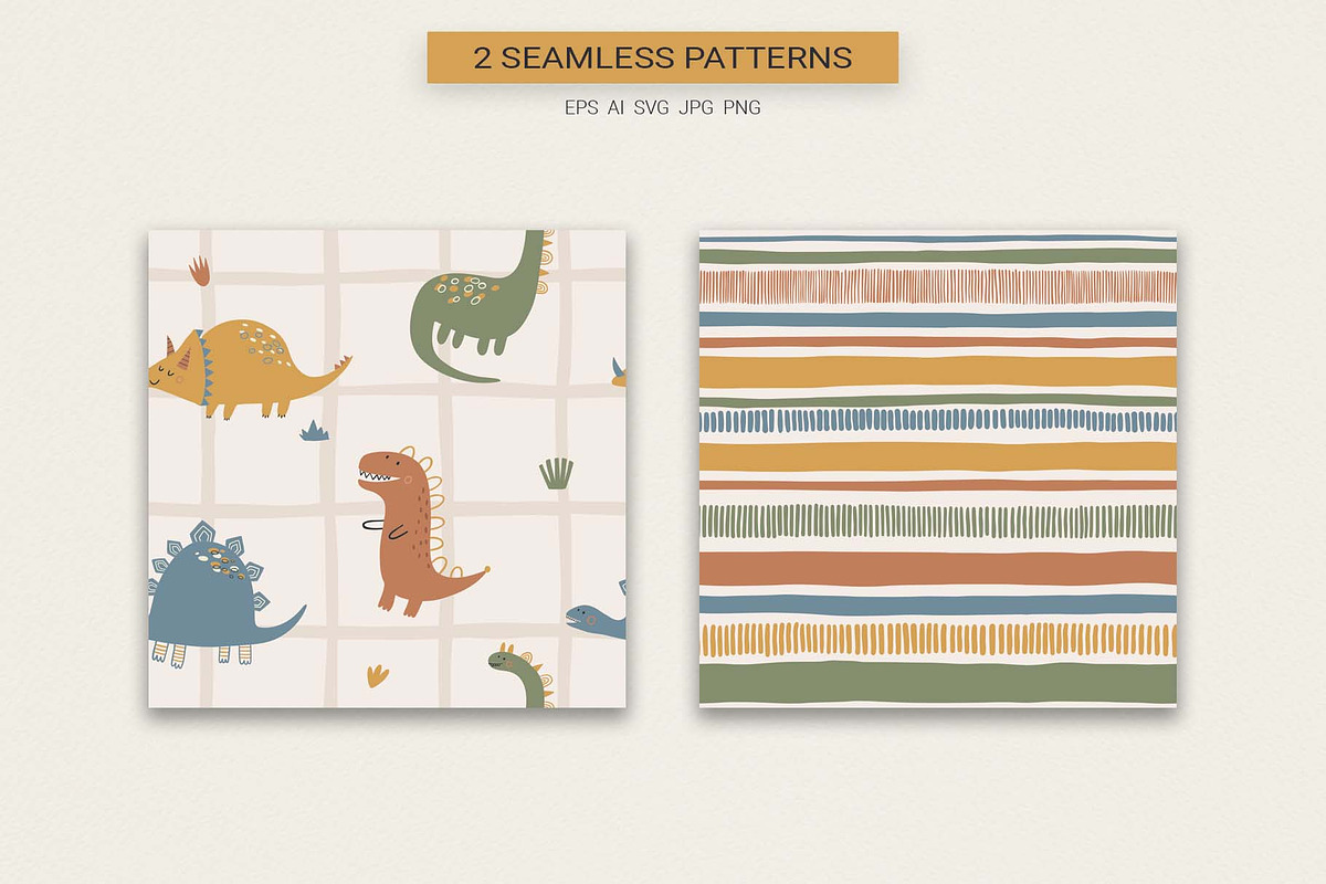 Happy Dinos Vector Patterns, a Pattern Graphic by Irina Ostapenko (Photo 2 of 5)