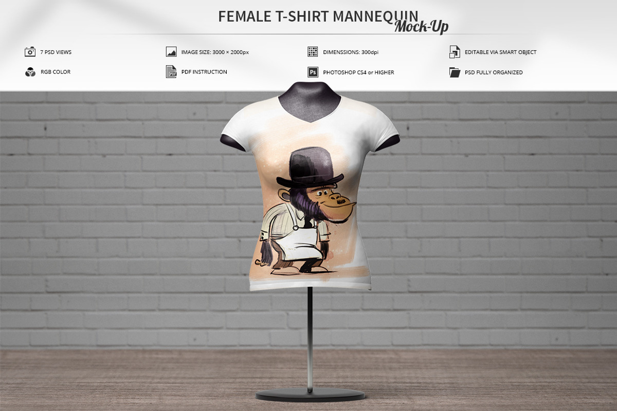 Female T-Shirt Mannequin Mock-Up, an Advertising Mockup by MassDream (Photo 1 of 12)