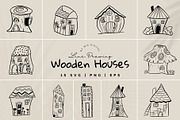 Wooden House Lineart Vector Cliparts, an Illustration by Mia Digital (Thumbnail 1 of 5)