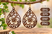 Hibiscus Flower Earring Wood SVG, an Object Graphic by Libby Wishes (Thumbnail 1 of 3)