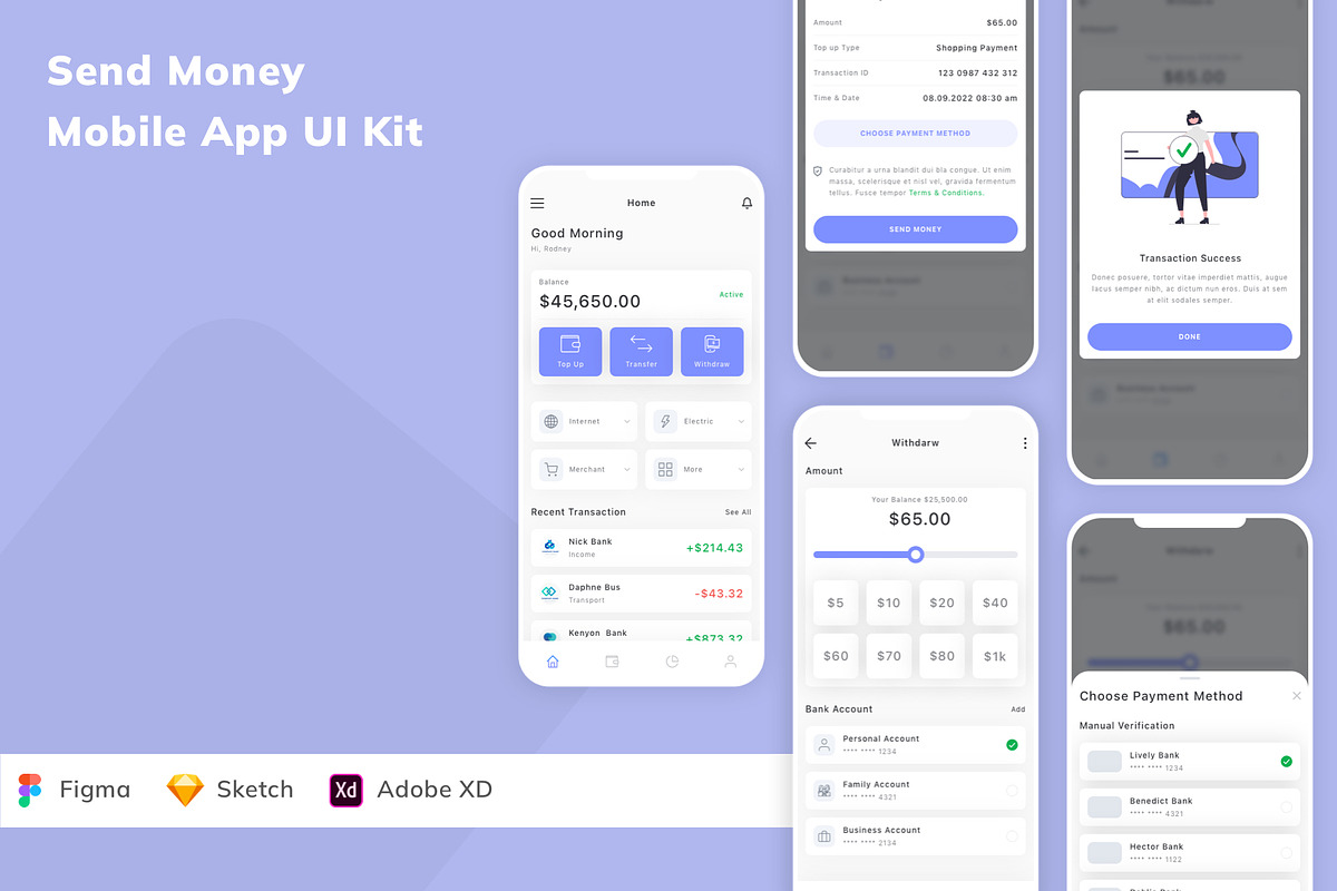 Send Money Mobile App UI Kit, an UI Kit Template by Betush