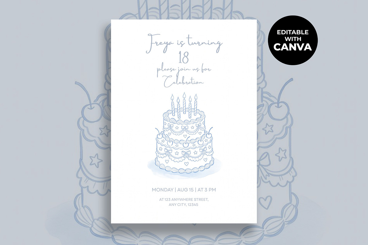 Blue Vintage Birthday Invitation, an Invitation Template by M9 Design (Photo 1 of 4)