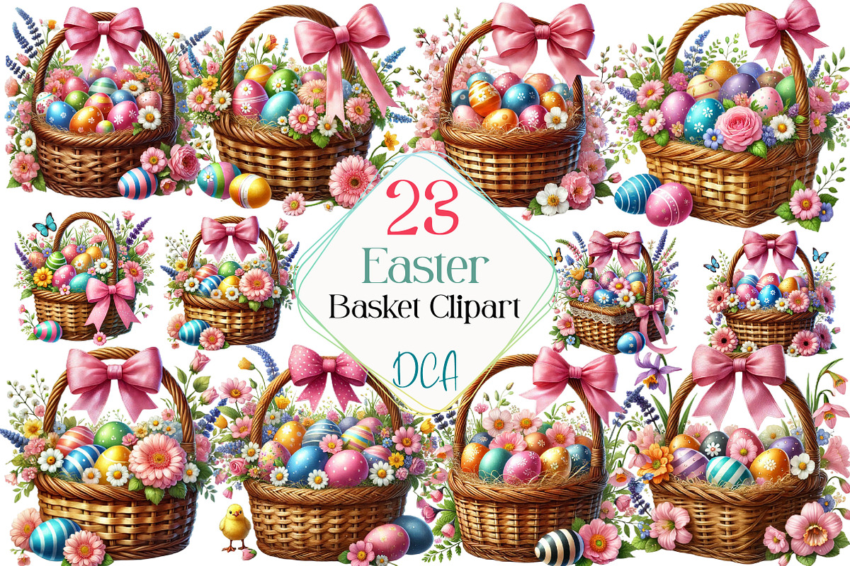 Easter Basket Watercolor Clipart, an Illustration by DreamCafeArt (Photo 1 of 5)