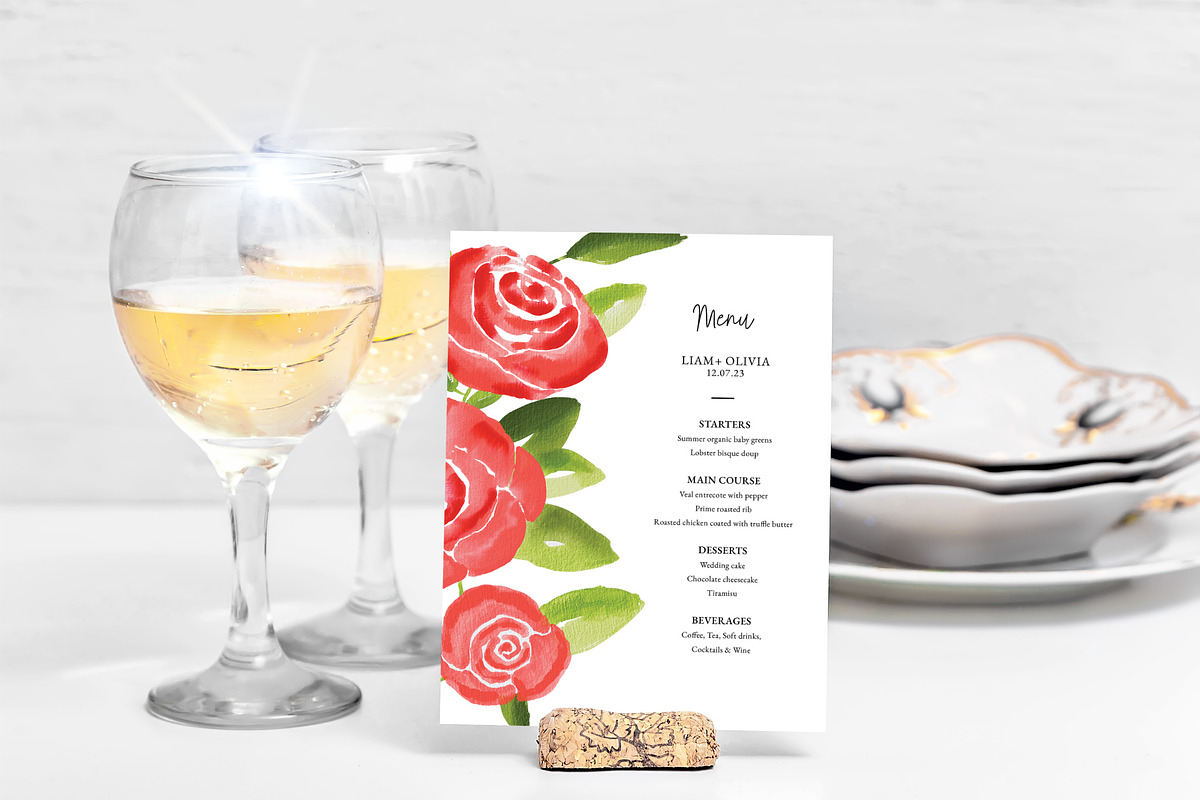 Red Rose Floral Wedding Menu, a Stationery Template by Beyond Muse (Photo 2 of 3)