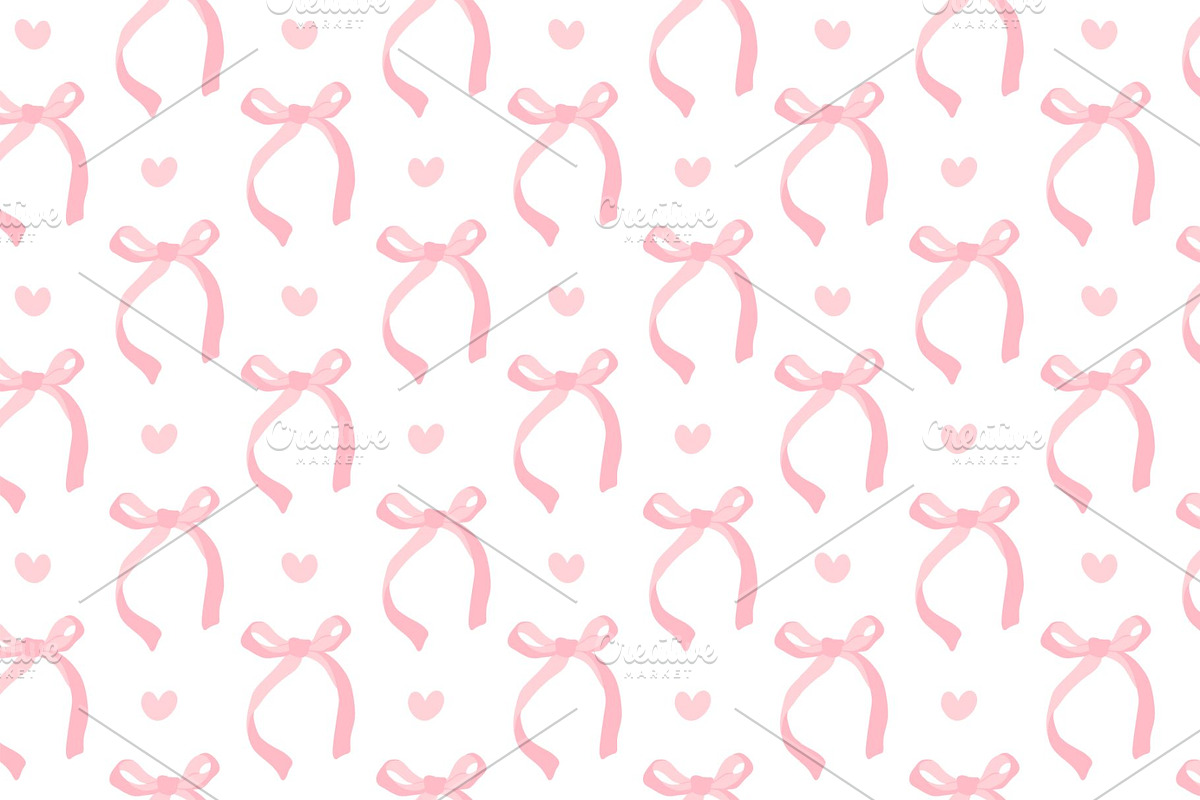 Dreamy Pink Bows & Hearts Pattern, an Illustration by Stellalunarts (Photo 1 of 4)