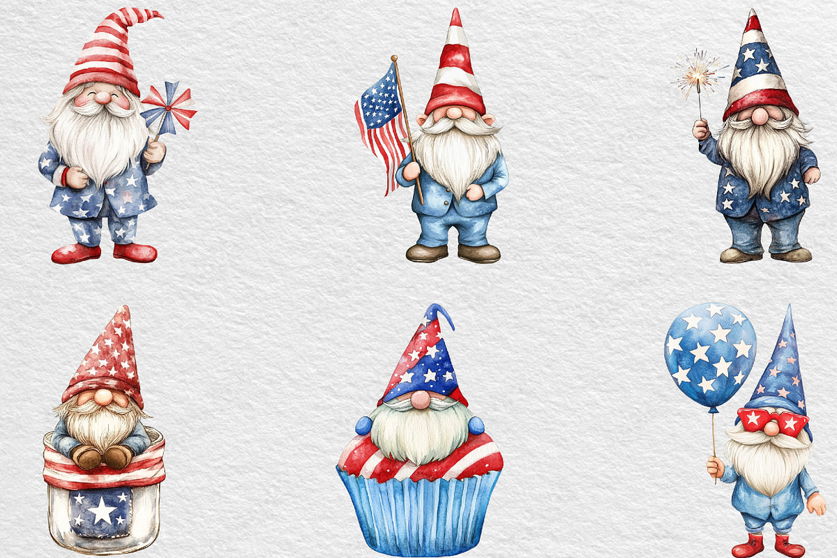 Watercolor Patriotic Gnome Clipart, an Illustration by Black Bird Studio (Photo 4 of 6)