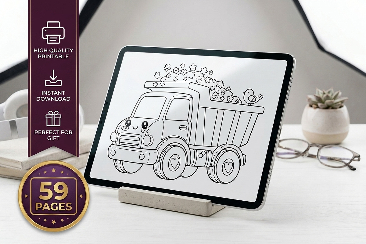 59 Truck Coloring Pages for Kids, a Transportation Illustration by ikarifq shop (Photo 1 of 5)