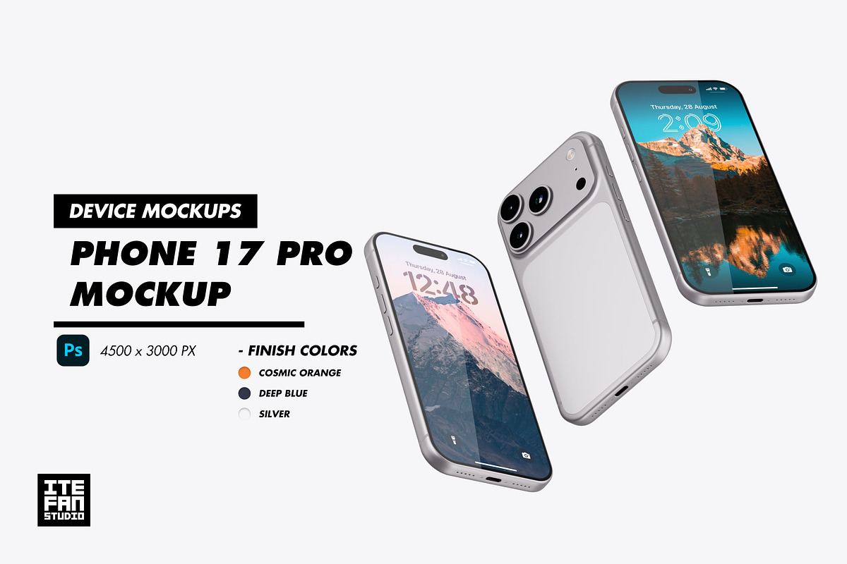 iPhone 17 Pro Mockup, an iPhone Mockup by itefan Studio (Photo 1 of 3)