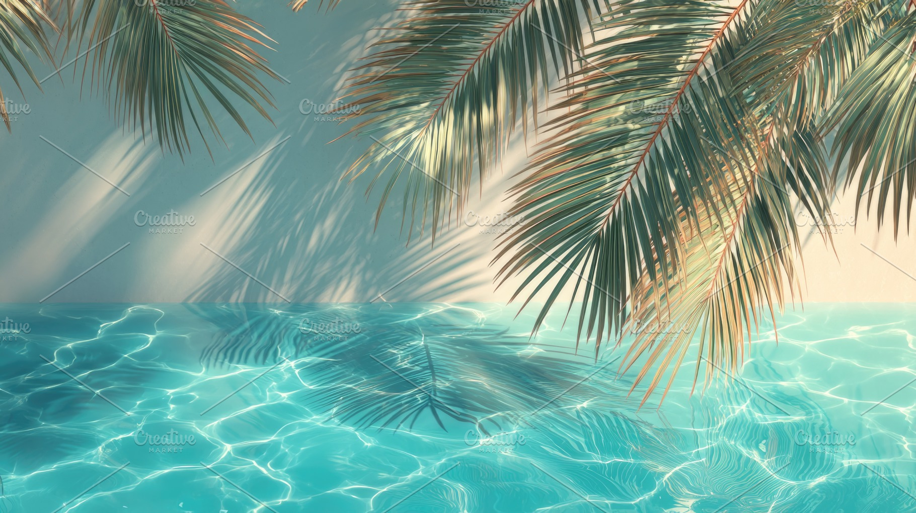 Tropical Palm Leaves Over Turquoise Swimming Pool Water Backgrou, a Nature Photo by José Manuel Gelpi