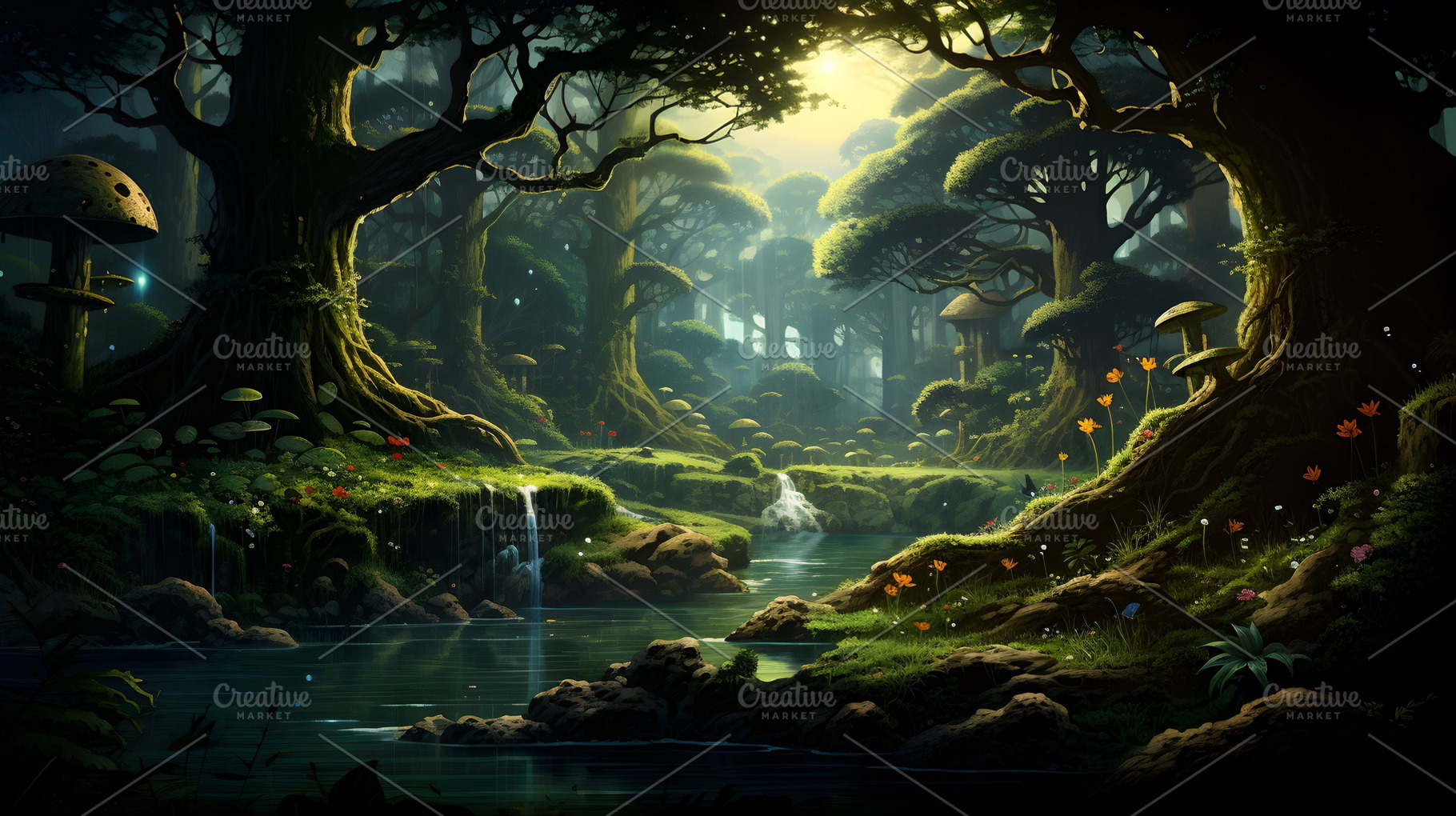 Mystical Forest Scene, Magical Mushrooms, Enchanted Woodland, Fa, a Nature Photo by Mashimara