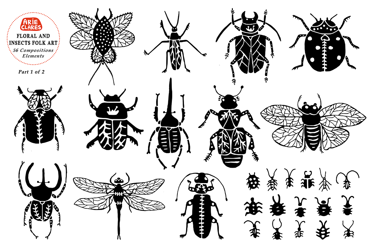 Floral and Insects Folk Art, a Pattern Graphic by Arie Clares (Photo 6 of 11)