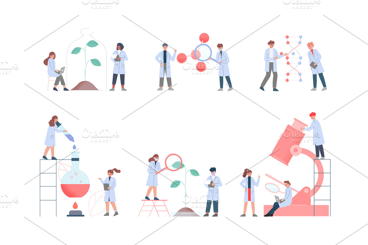 Scientist in Lab with Tiny People, a Person Illustration by TopVectors