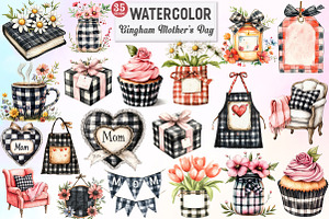 Black Gingham Mother's Day Clipart, an Illustration by Watercolor design