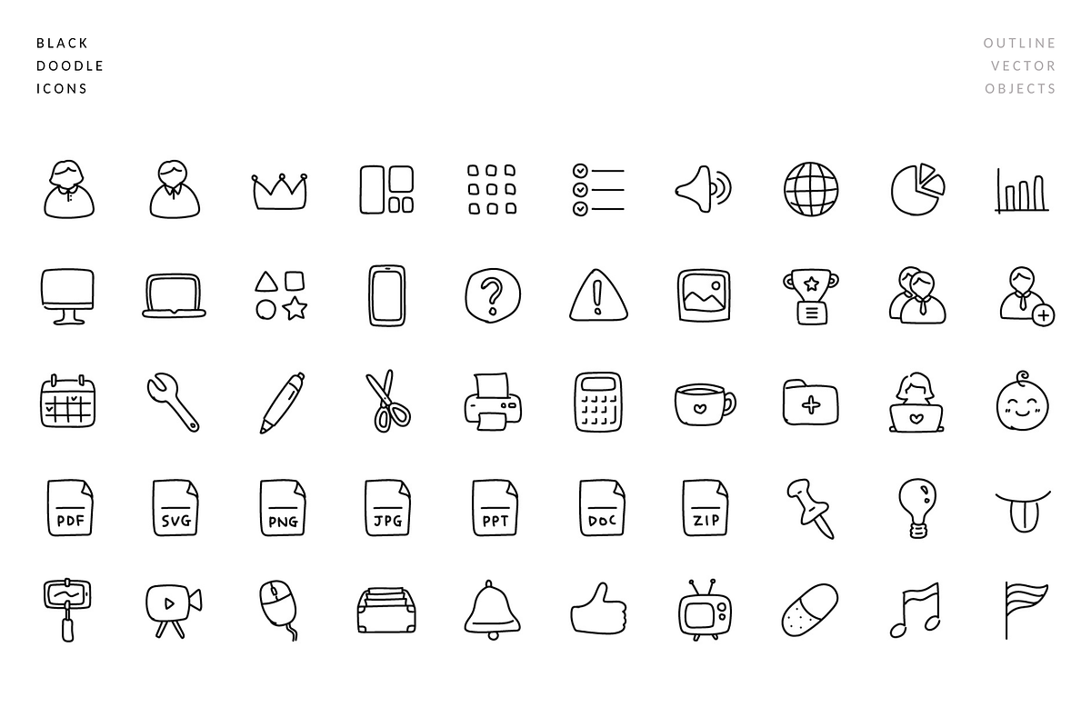 150 basic doodle icons, an Outline Icon by Pinkbrush (Photo 4 of 5)