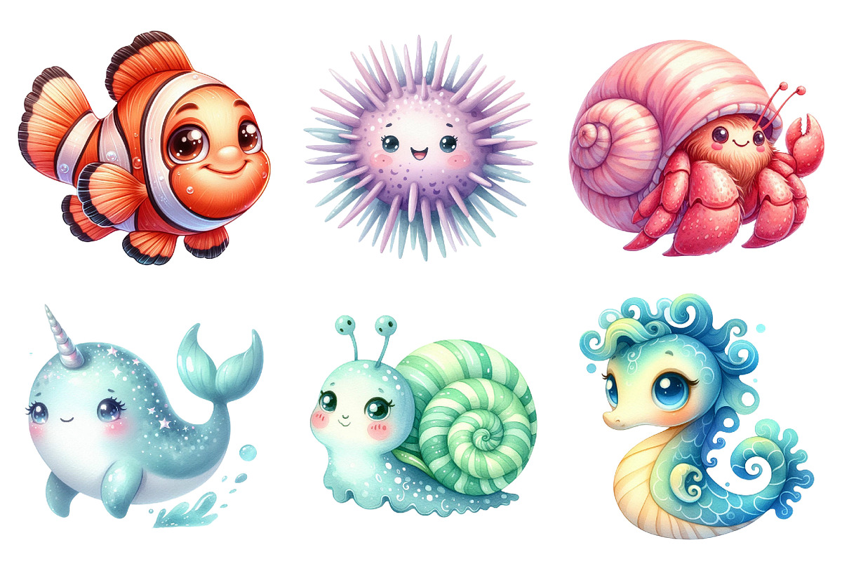 Cute Soft Ocean Animals PNG, an Illustration by SinaCreation (Photo 4 of 5)