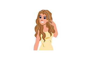 Smiling woman touching long brown, an Object Illustration by pikepicture