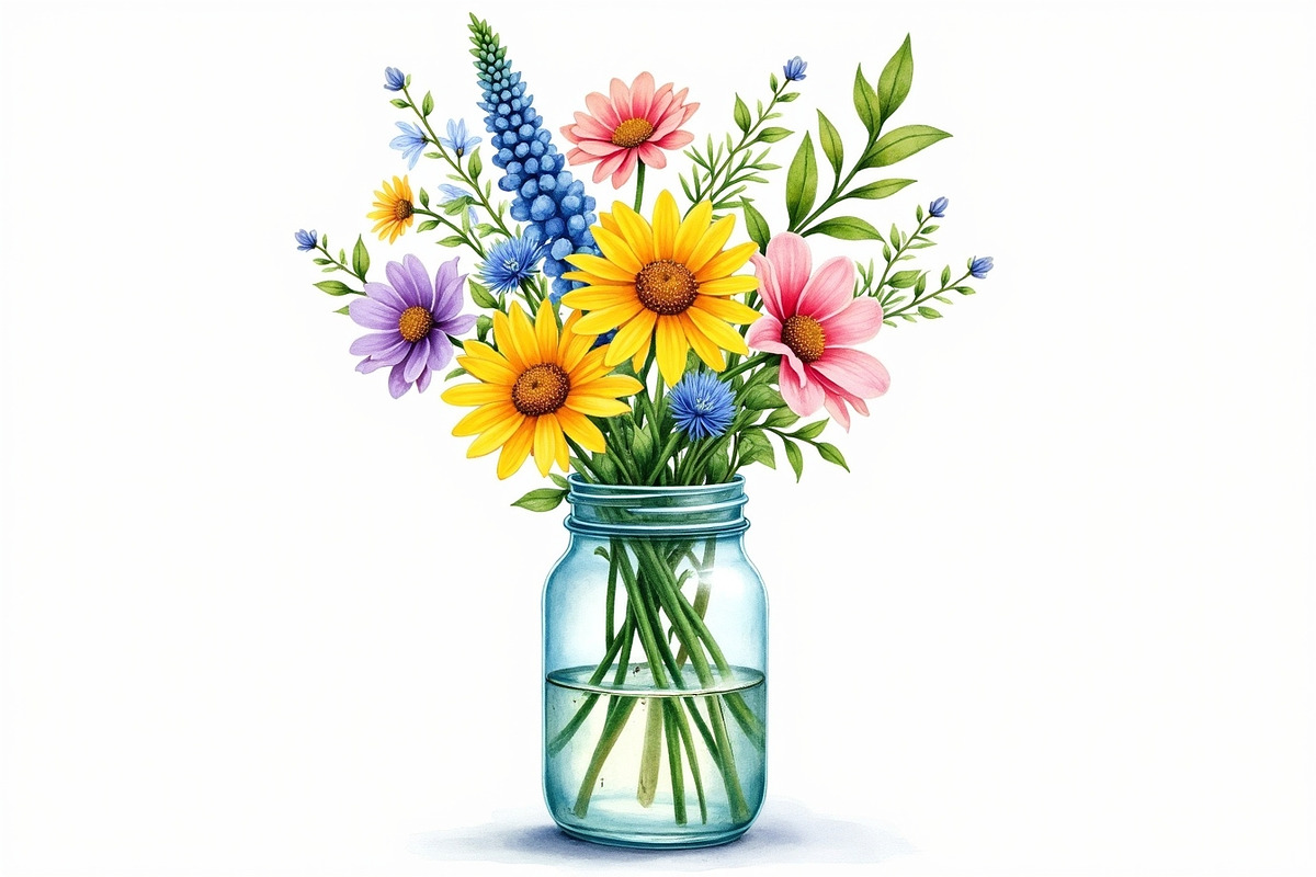 Wildflowers in Mason Jar Clipart Set, an Illustration by hafijul (Photo 4 of 14)
