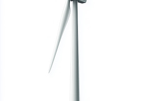 A modern wind turbine with three blades, set against a plain white background., a Technology Photo by Textures & Backgrounds