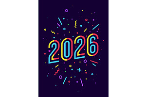 2026, Happy New Year. Greeting card, an Illustration by Foxys Graphic