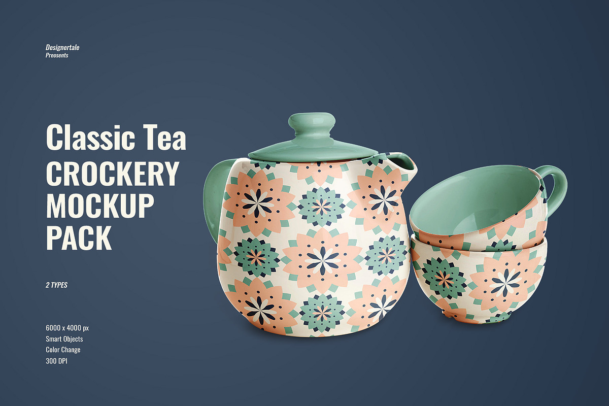 Classic Tea Crockery Mockup Pack, a Cups & Container Mockup by Designertale (Photo 1 of 7)